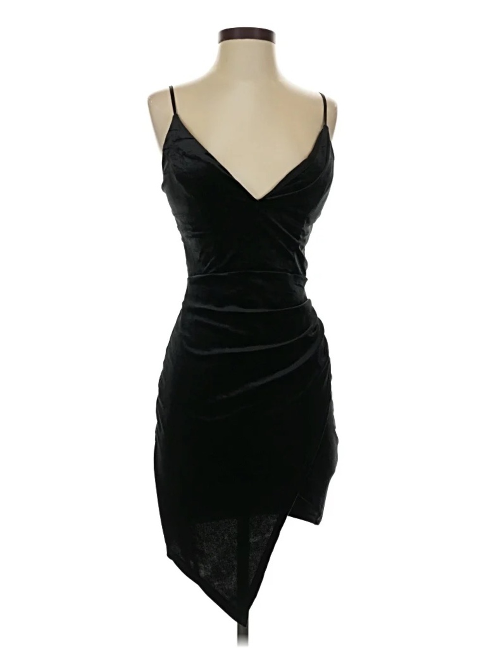 Emerald Sundae Black Velvet Asymmetrical Slip Dress